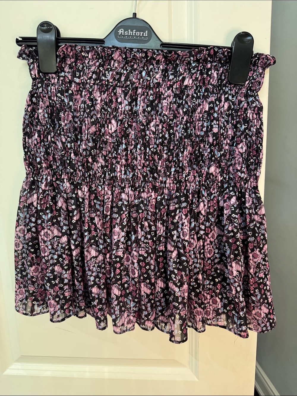 Women’s Black Floral Smocked Mini Skirt- Pink Pattern